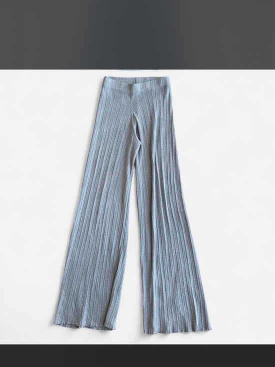 Zara Pants - Wide Leg Ribbed Knit Pants in Grey Silver